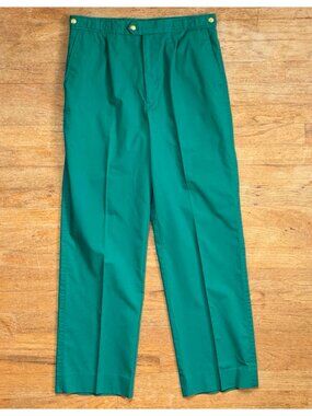 Vintage Mens Kelly Green Pants Size 28-30x30 1980s Cotton Blend Adjustable Waist